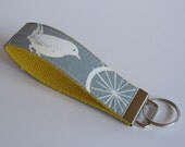 Fabric Keychain - KEY FOB/ WRISTLET- Gray Grey Birdie Spokes