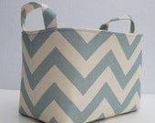 Fabric Organizer Storage Bin Container Basket - Village Blue/ Natural Chevron