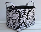 Fabric Organizer Storage Organization Container Bin Basket - Black/  White Dandy Damask
