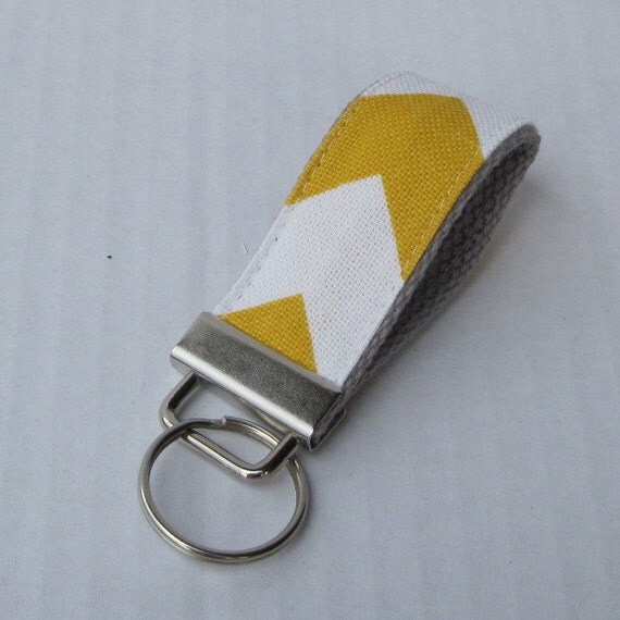 MINI KEY FOB Chain - Keychain - Keyfob - Yellow and White Chevron - Zig Zag