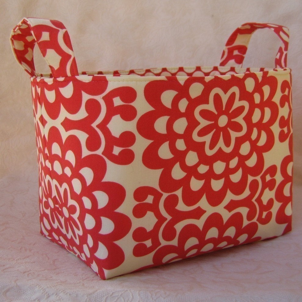 Fabric Storage Organizer Basket Bin - Cherry Red Wall Flower - Amy Butler Fabric