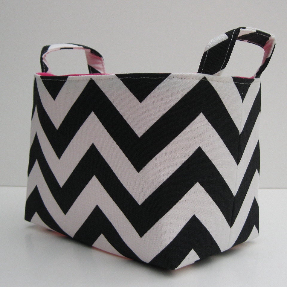 Fabric Organizer Bin Storage Container Basket - Black and White Chevron
