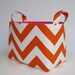 Desk Organizer Storage Organization Container Fabric Basket Bin - Tangerine Orange and White Chevron