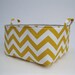 Diaper Caddy - Storage Container Organizer Bin Basket  - Corn Yellow and White Slub Chevron - Gray Lining