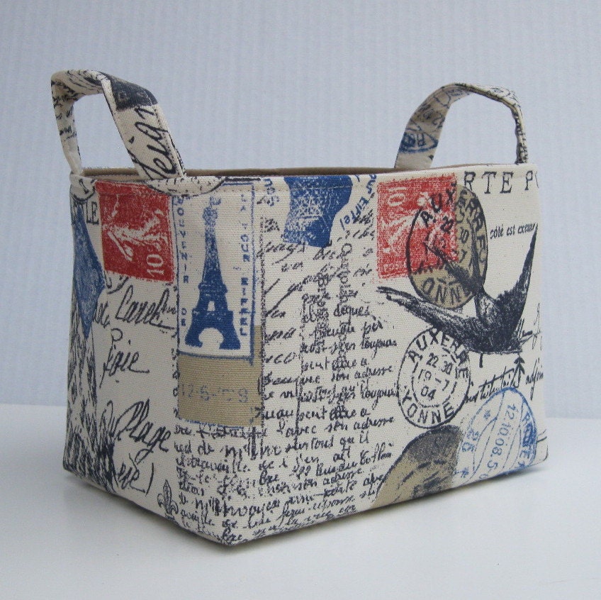 Fabric Organizer Storage Bin Container Basket - AMORE - Primary on Natural
