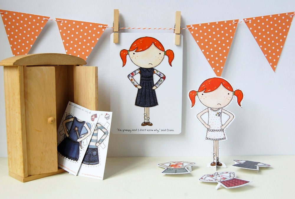 Clara Gift Set - Paper Doll, Dress Up Outfits, Postcard