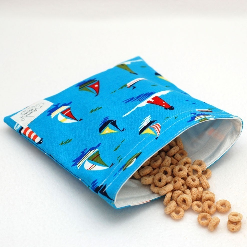Sail Away - Medium Reusable Sandwich Bag from green by mamamade