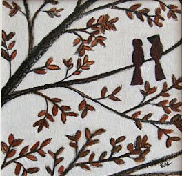 Autumn Dream - fall, birds, brown, tree, drawing, simple, peaceful