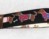 Key Fob wristlet - Dachshunds with sweaters