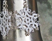 EARRINGS Tatted Lace Bead Snowflake Star . Sterling Silver Wires . FREE SHIPPING - LacyTreasures