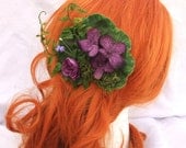 Plum Forest Fairy Flower, Bridal Hair, Woodland Wedding, Fern and Moss, Plum Floral Hair Fascinator,