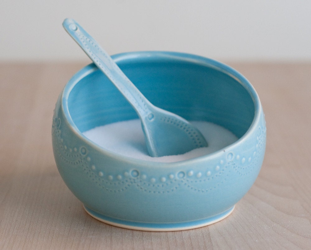 Salt Cellar and Spoon - Aqua