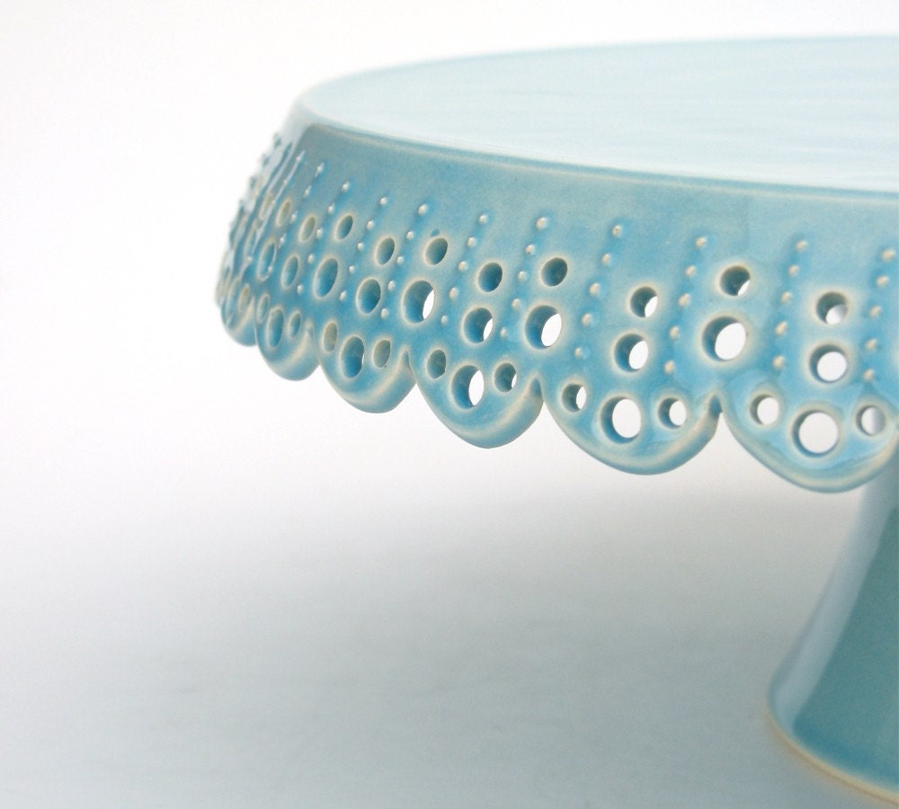 Medium cake stand... azure lace cake plate.