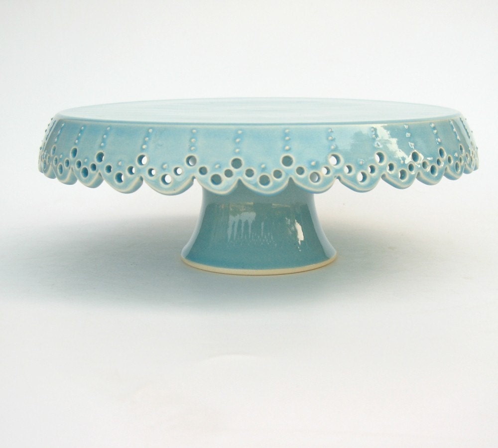 Small cake stand... azure lace cake plate.