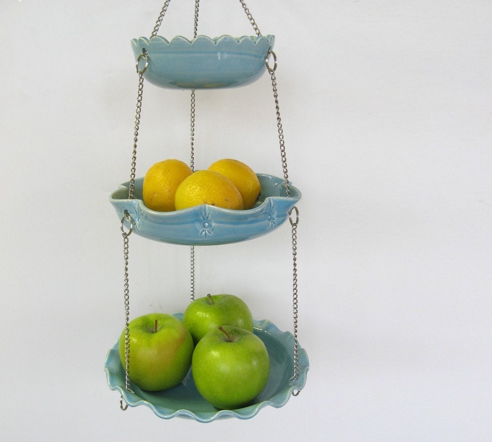 Hanging Fruit Basket - Set of 3 with UnMatchy Edges - Aqua Blue