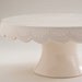 Small Cake Stand - 7 inch -  Vanilla Cream Scallop Stitching