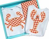 3 Piece Baby Sea Critter Gift Set, Red Crab Applique Bodysuit - Lobster Bib - Burp Cloth - 3 to 6, 6 to 12, 12 to 18, 18 to 24 Months Sizes