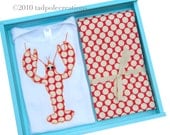 Baby Red Lobster Gift Set - 2 Piece Applique Bodysuit and Burp Cloth  - 3 to 6 Month, 6 to 12, 12 to 18, 18 to 24 Months - Boy, Girl, Unisex