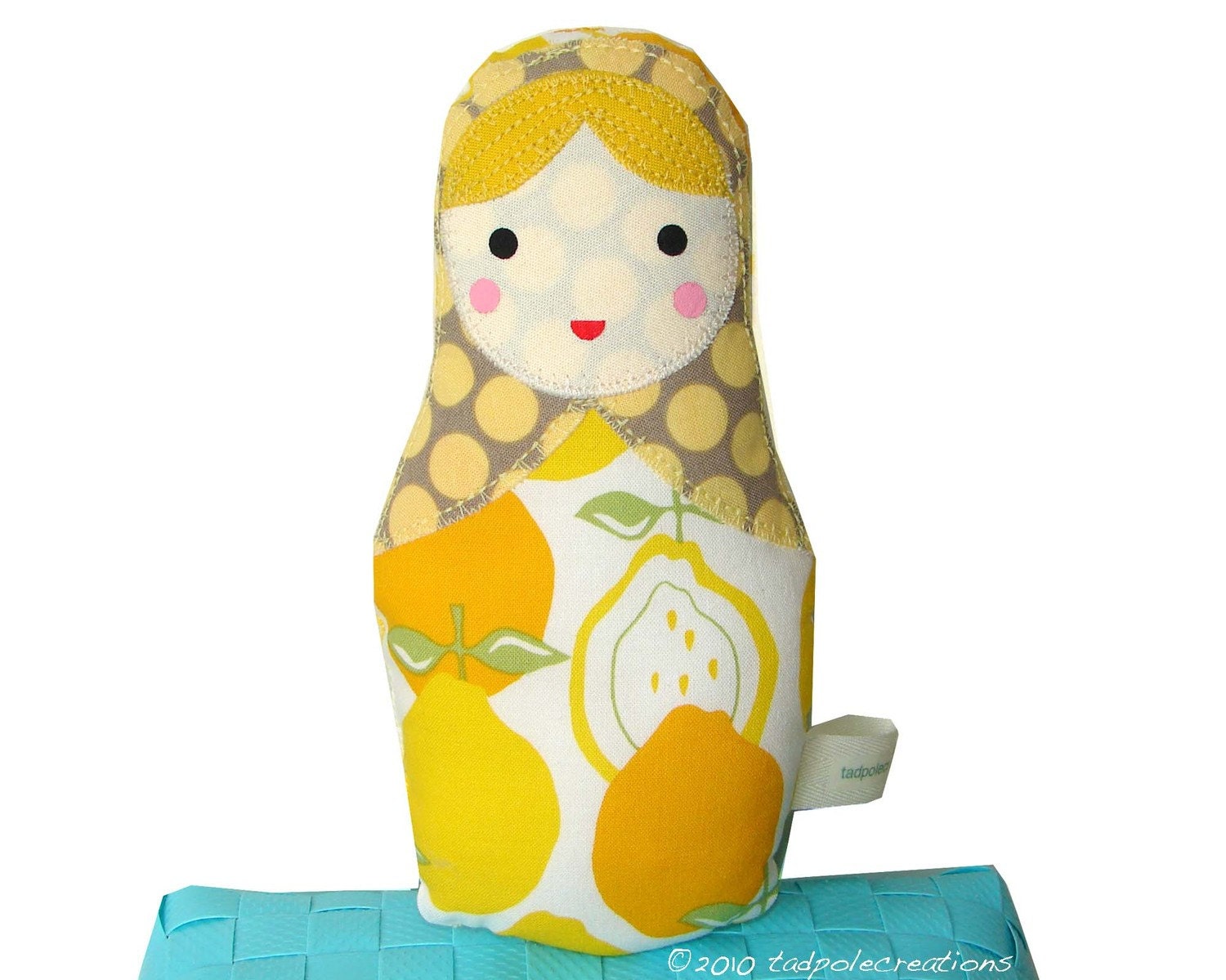 Baby Matryoshka Babushka Cloth Doll -  Lemon Yellow - Birthday - New Baby Gift