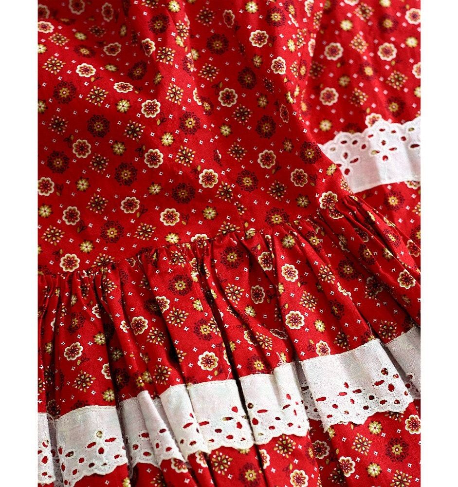 50s XS Red Calico Printed Swing DRESS