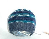 Tiny Baby Beanie - handmade, knit, blue, teal, gray, white, boy, girl, newborn, infant, hat