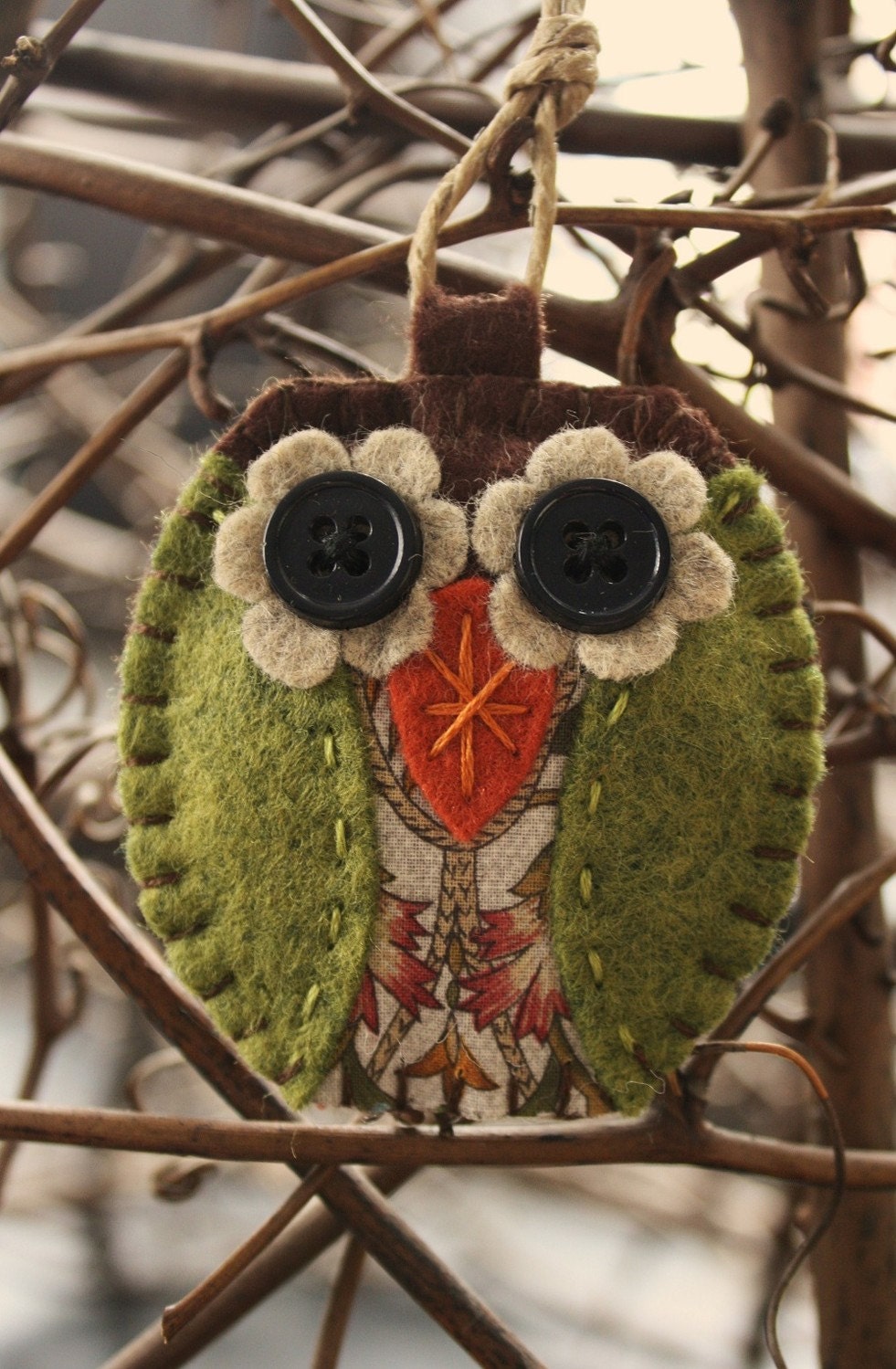 owl felt and fabric ornament decoration