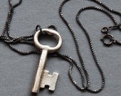 solid silver skeleton key necklace- Made To Order