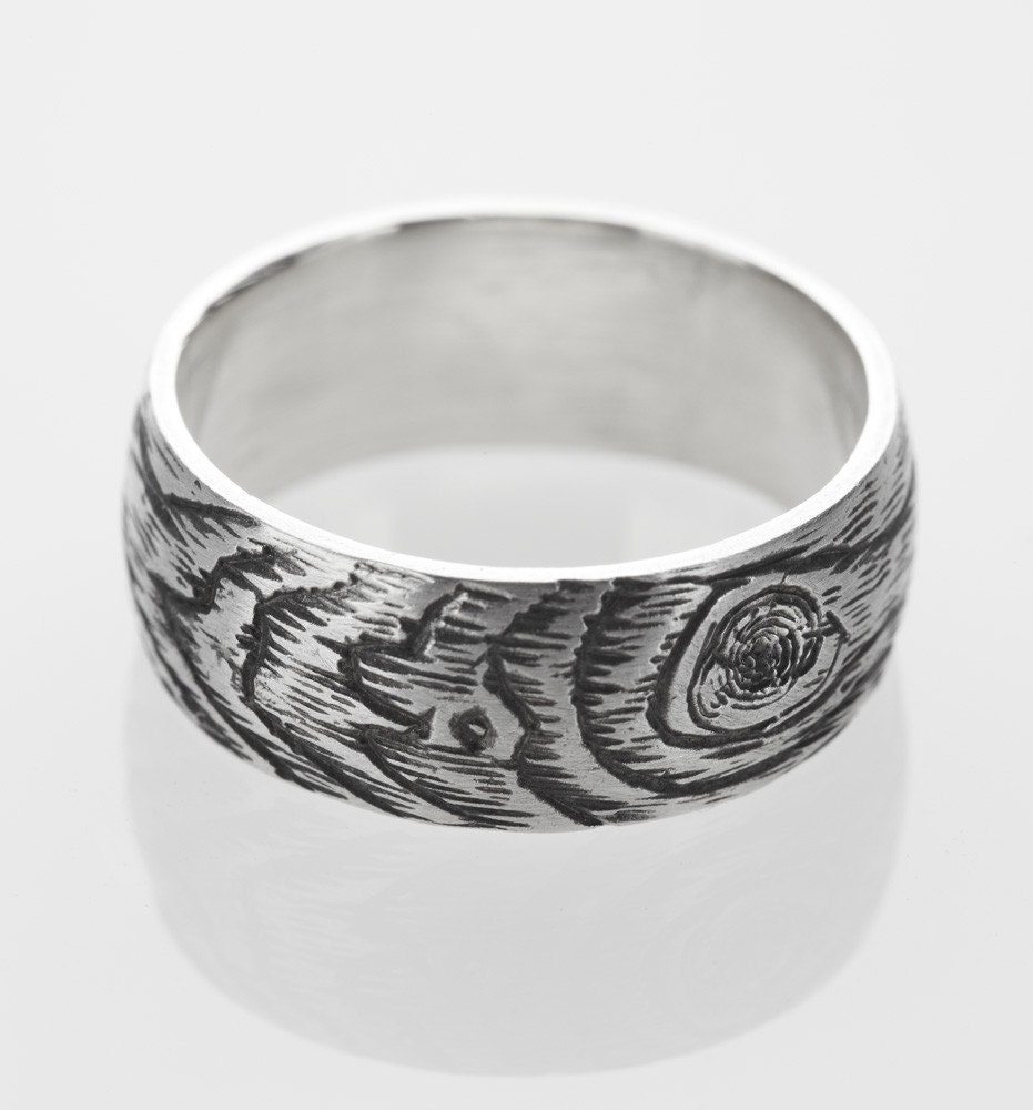 woodgrain ring PLYWOOD faux bois sterling silver size 8 ready to ship
