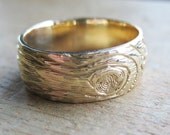 GOLD wood grain ring PLYWOOD 14 kt yellow faux bois sz 8