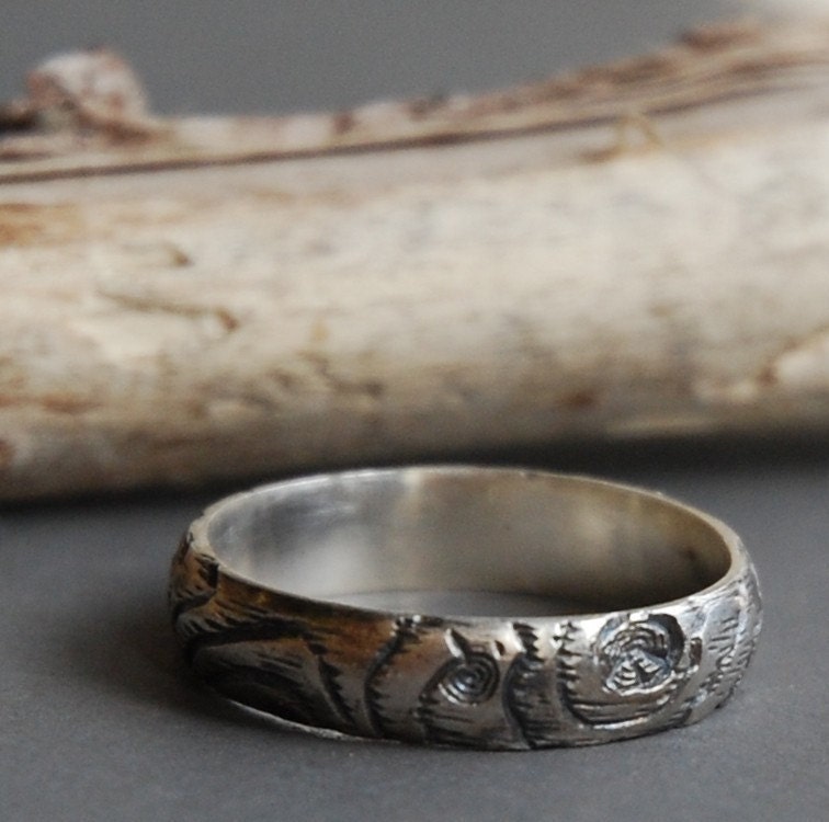 wood grain ring THIN PLYWOOD sterling sz 8 woodland