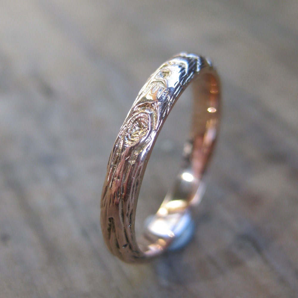 rose gold woodgrain ring Thinnest PLYWOOD 3mm 14kt pink Made To Order