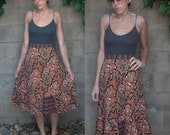 BOHEMIAN 1970s vintage ETHNIC floral print cotton HIGH WAIST skirt
