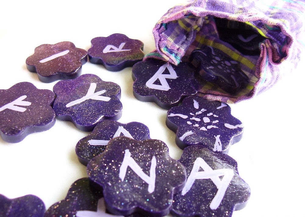 Purple Flowers - Elder Futhark Runestones