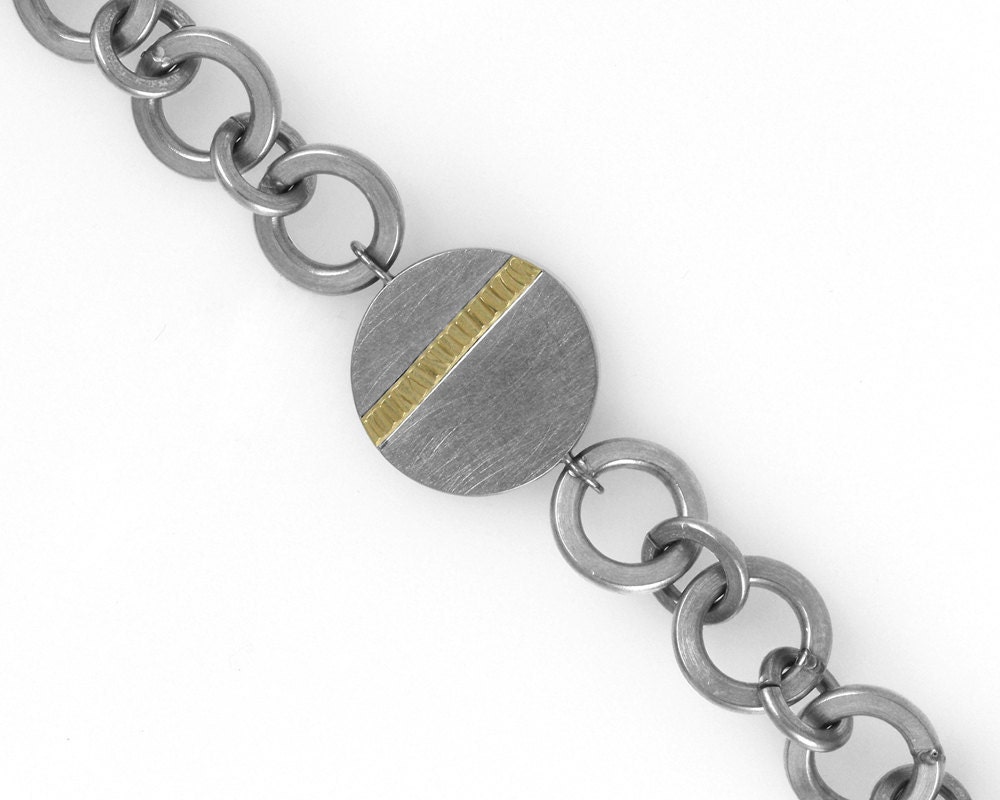 men's stainless chain with cross-hammered gold . bracelet