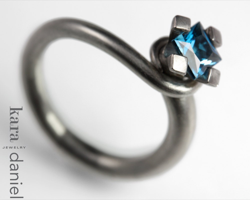 london blue topaz prong set in stainless steel . ring
