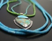 Turquoise cabochons set in Argentium Silver with Four Heishi bead necklaces OOAK
