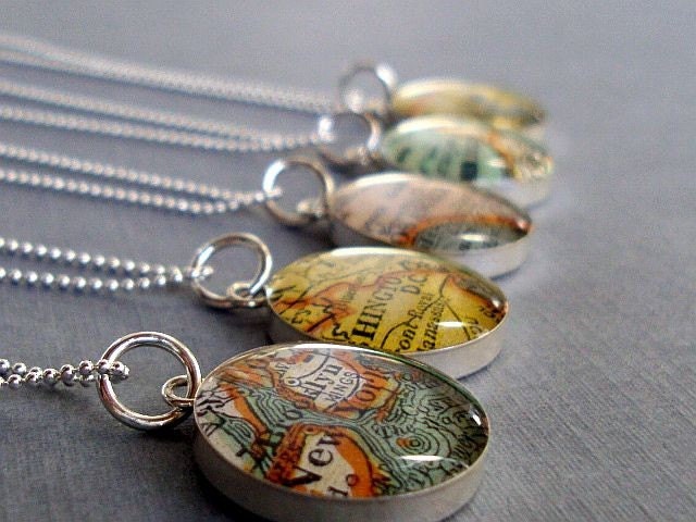 Map Necklace Vintage Atlas Sterling Silver You Choose the City  Personalized