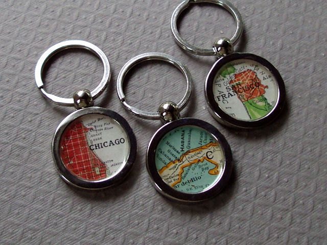 Map Key Chain Ring  You Choose the City Vintage Atlas Great Groomsmen or Father's Day Gift