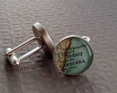 Vintage Map Cufflinks Handmade Sydney  Australia  Recycled Sterling Silver Last Pair on Sale