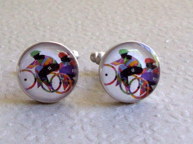 Olympic Stamp Bicycle Cufflinks Sterling Silver Bicycles from Portugal 1992 Last Pair
