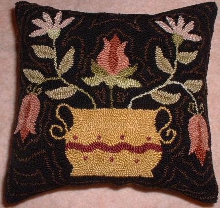 Primitive Needle Punch PATTERN Pot of Tulips and Daisies
