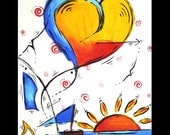 Original MADART Painting Abstract Retro Art Modern - Signature Style - Heart Of The City