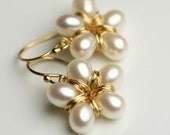 Pearl Flower Earrings Gold Fill Wire Wrapped Fashion Boho