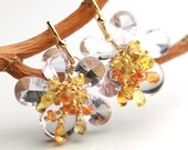 Pink Amethyst Flower Earrings with Sapphire Cascades