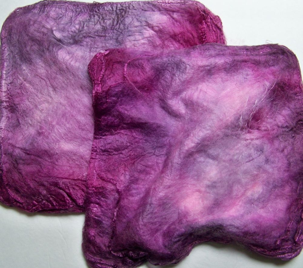 Hand Dyed Silk Fiber Mawata Silk Hankies for Spinning or Knitting -- Deep Wild Rose (10grams)