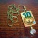 Steampunk Pendant Necklace Steamed Rum Game Tile with Ball Chain and Vintage Elements ooak