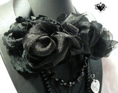 SALE 25% OFF Gothic Black Rose and Silver Heart Elegant Necklace