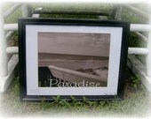 Framed Beach PARADISE Photograph Vintage Inspired Sepia Black & White Coastal Art - Nautical Decor