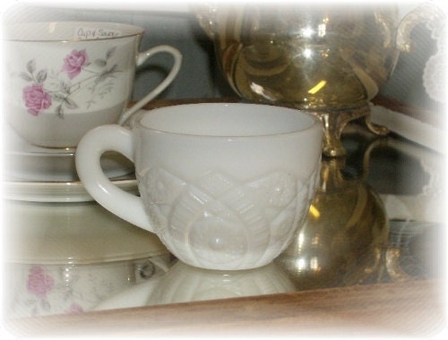 Shabby Cottage Chic Vintage Pressed  Milk Glass Punch Cup