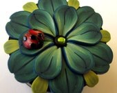 Teal Flower Scissor Keeper ID Badge Reel with Ladybug